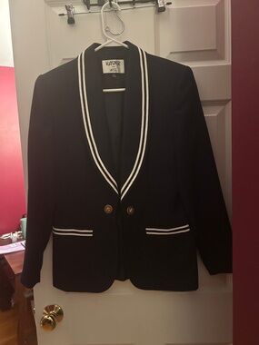 Kasper Vintage Navy Blazer with White Trim and Gold Buttons Size 8
